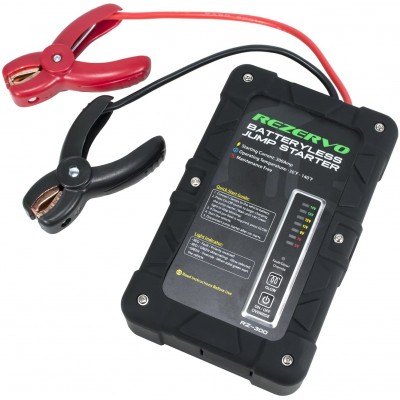 Rezervo Batteryless Jump Starter - Jumpstarts Vehicles Using Ultracapacitor Technology for Cars, Trucks, Boats, RVs, ATVs, and other Gas Engines (RZ-300 (300A))